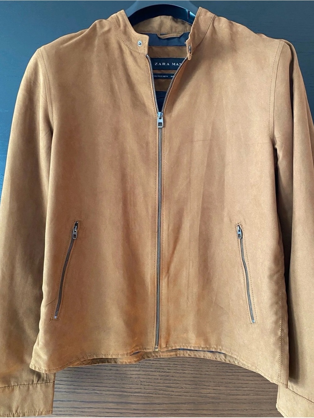 Zara Men's Camel Suede Bomber Jacket